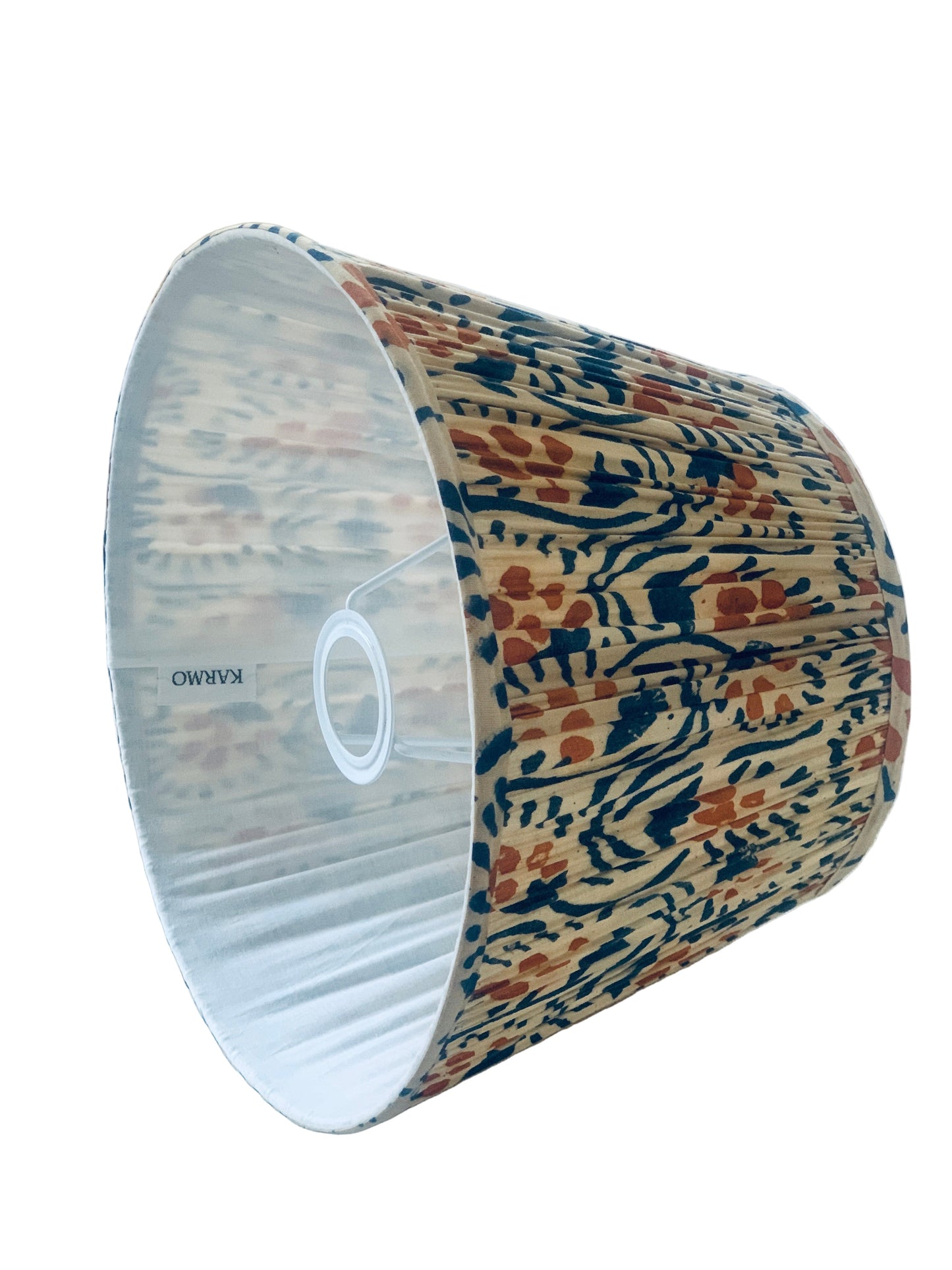 Decorative lampshade with a colorful pattern on a white surface