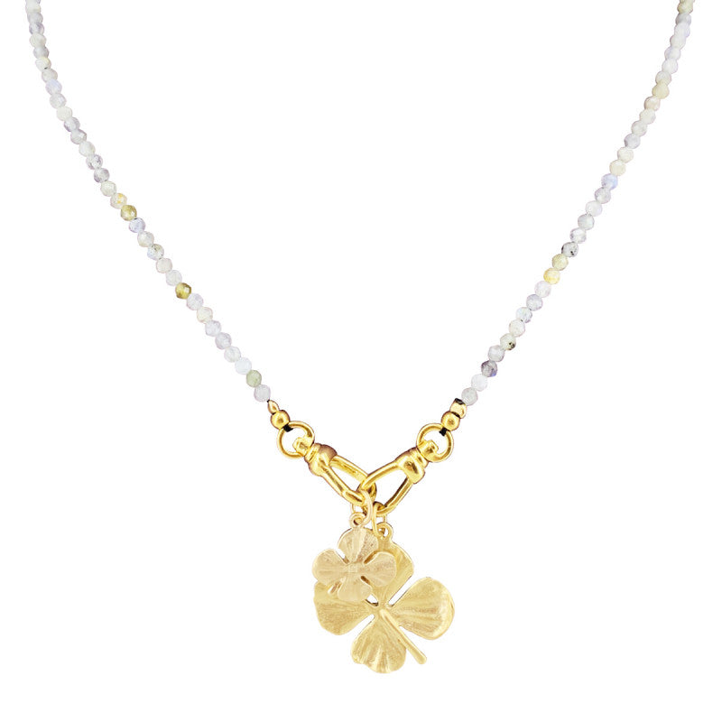 Labradorite necklace with gold plated clovers
